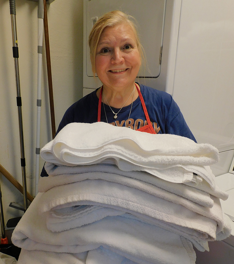 Clean shower facilities available to shelter guests