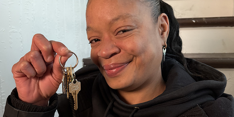 A woman who found stable housing through the Hoboken Shelter's programs